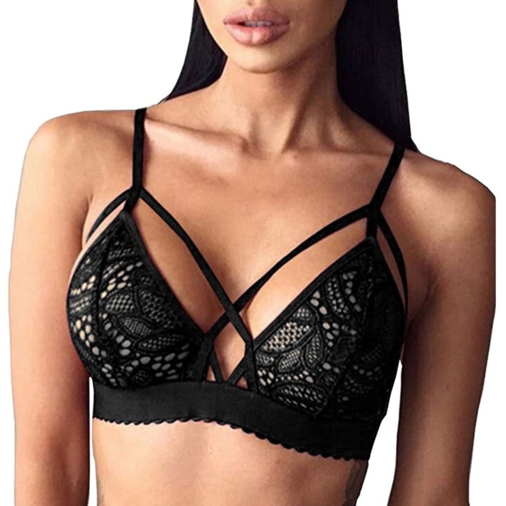NW Black Lace Cage Bra Lingerie Bikini Top